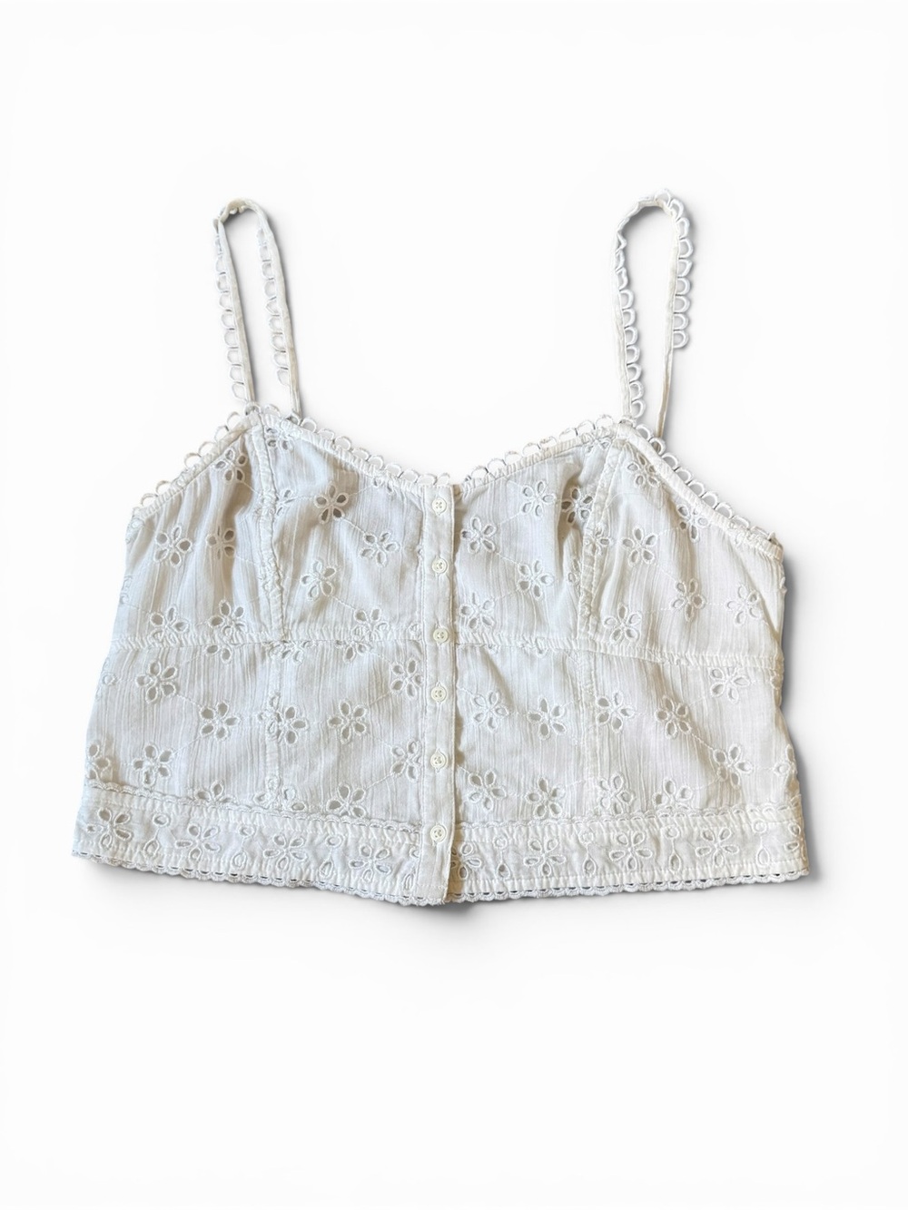 AE White Corset Crop Top Sleeveless Cami Eyelet Lace Medium